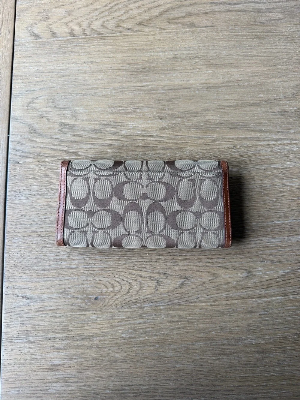 Coach Brown Signature Canvas & Leather Buckle Wallet